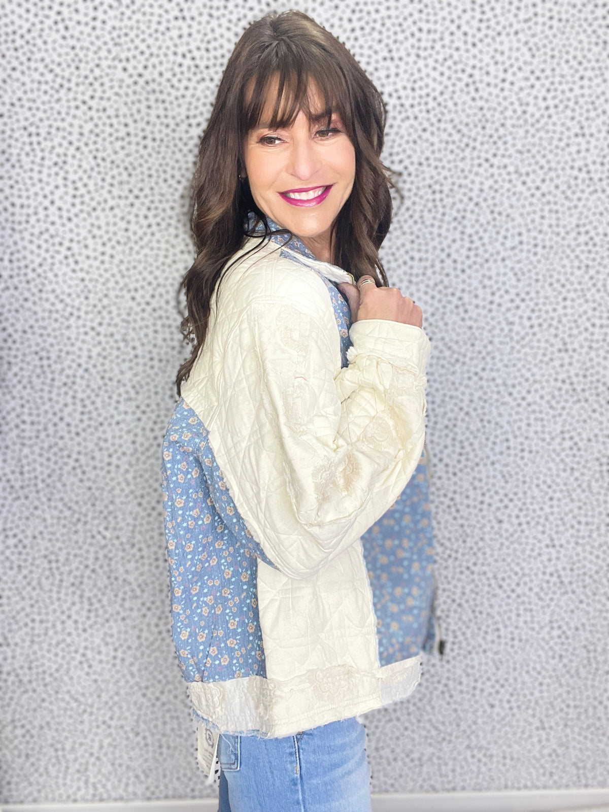 POL Meadow Lane Balloon Sleeve Quilted Jacket In Cream