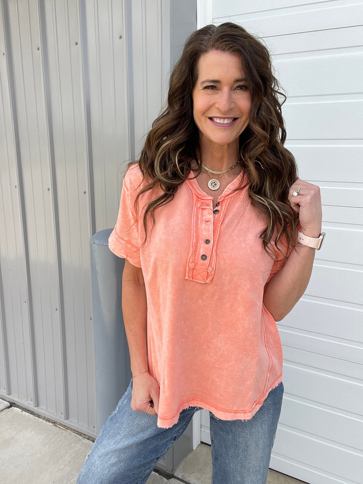 Summer Time Slip Away Henley Button Mineral Wash Short Sleeve Top in 7 Colors *Final Sale*