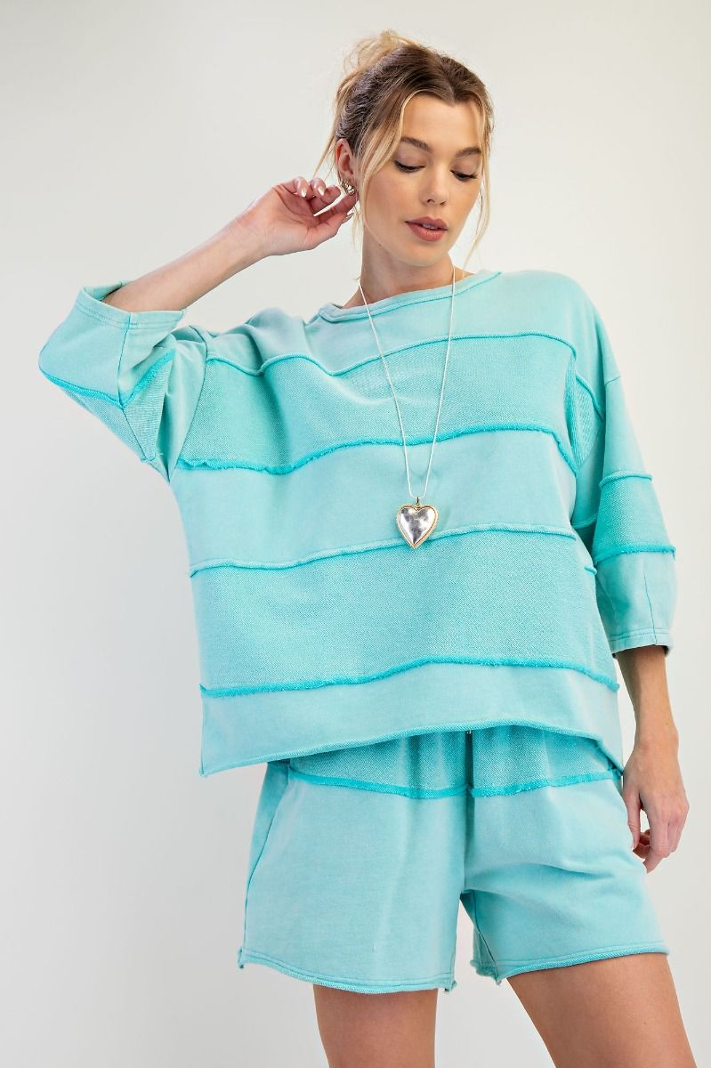Live Out Loud Mineral Washed Terry Knit Top In 2 Colors *Final Sale*