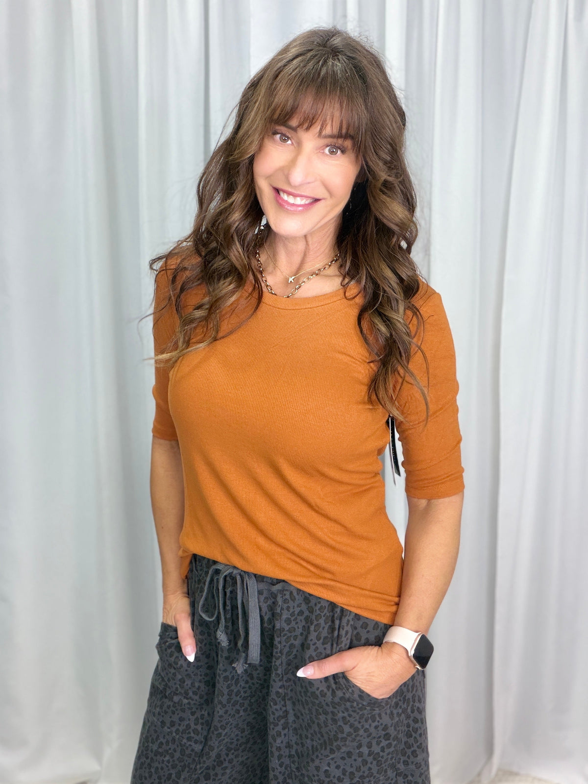 Grace Ribbed Reversable V-Neck Or Round Neck Top in 2 Colors