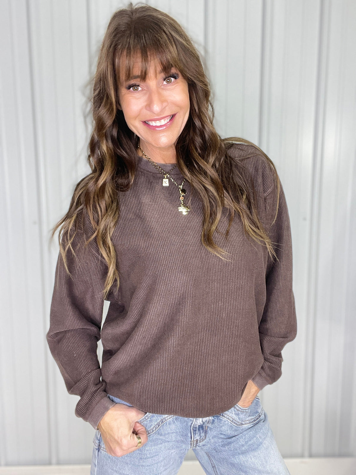 Snow Washed Corded Crewneck in 3 Colors