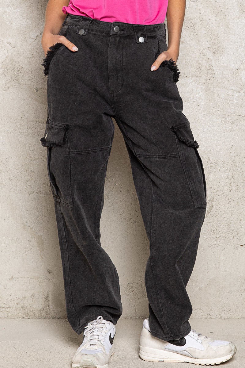 POL Fray & Play Distressed Cargo Pants In Black *Final Sale*