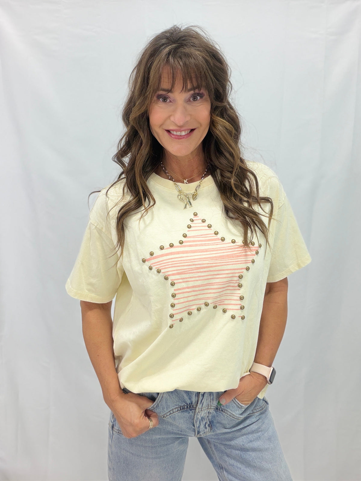 Star Print Stud Top in 2 Colors