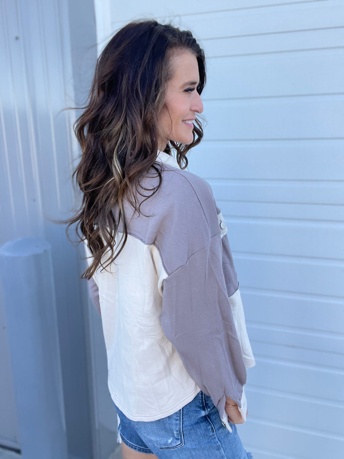 Urban Chill Colorblock Shacket In 2 Colors: Ash, Matcha