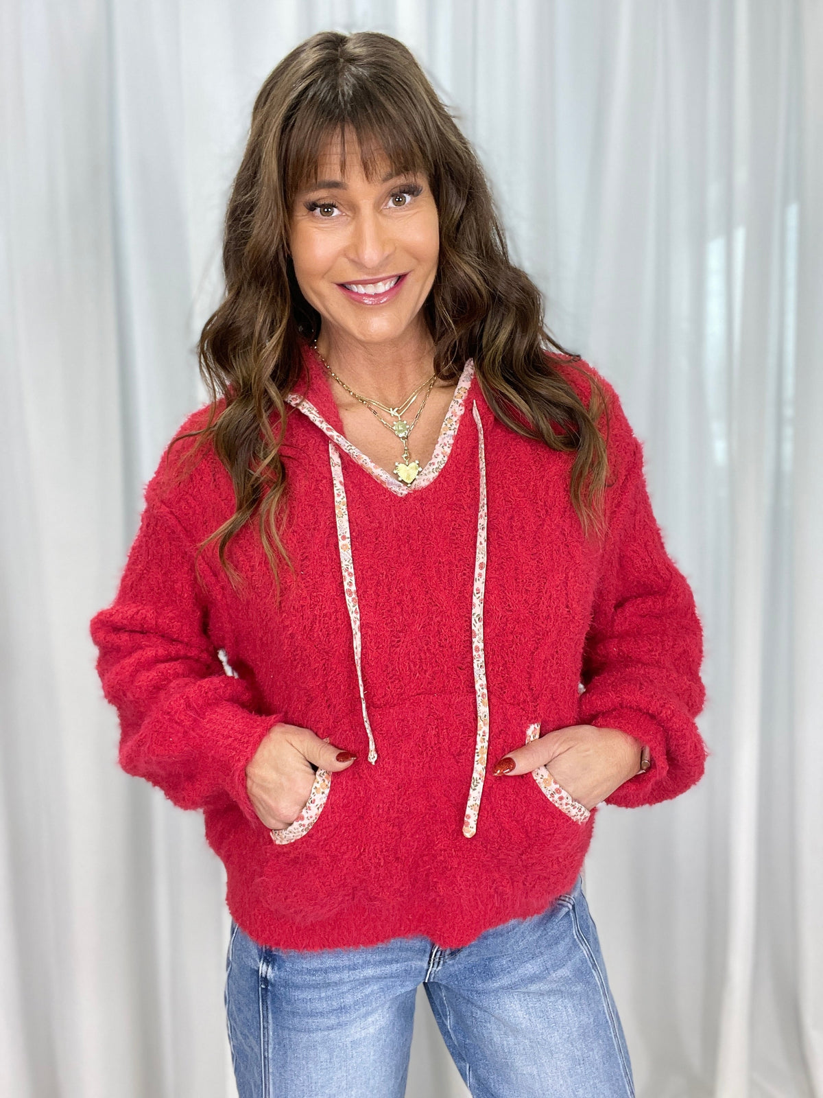 POL Fuzzy Blossom V-Neck Hoodie *Final Sale*