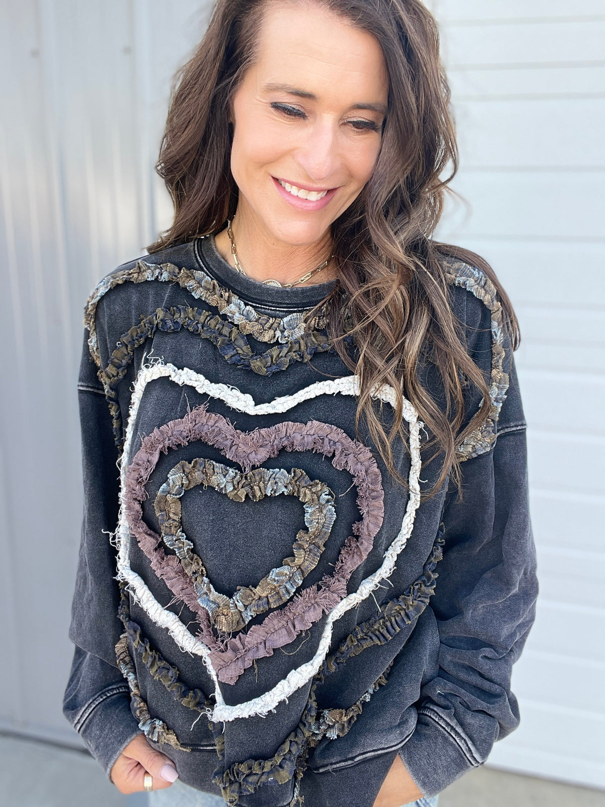 Oli & Hali Forever Love Mineral Washed Heart Terry Knit Top In 4 Colors