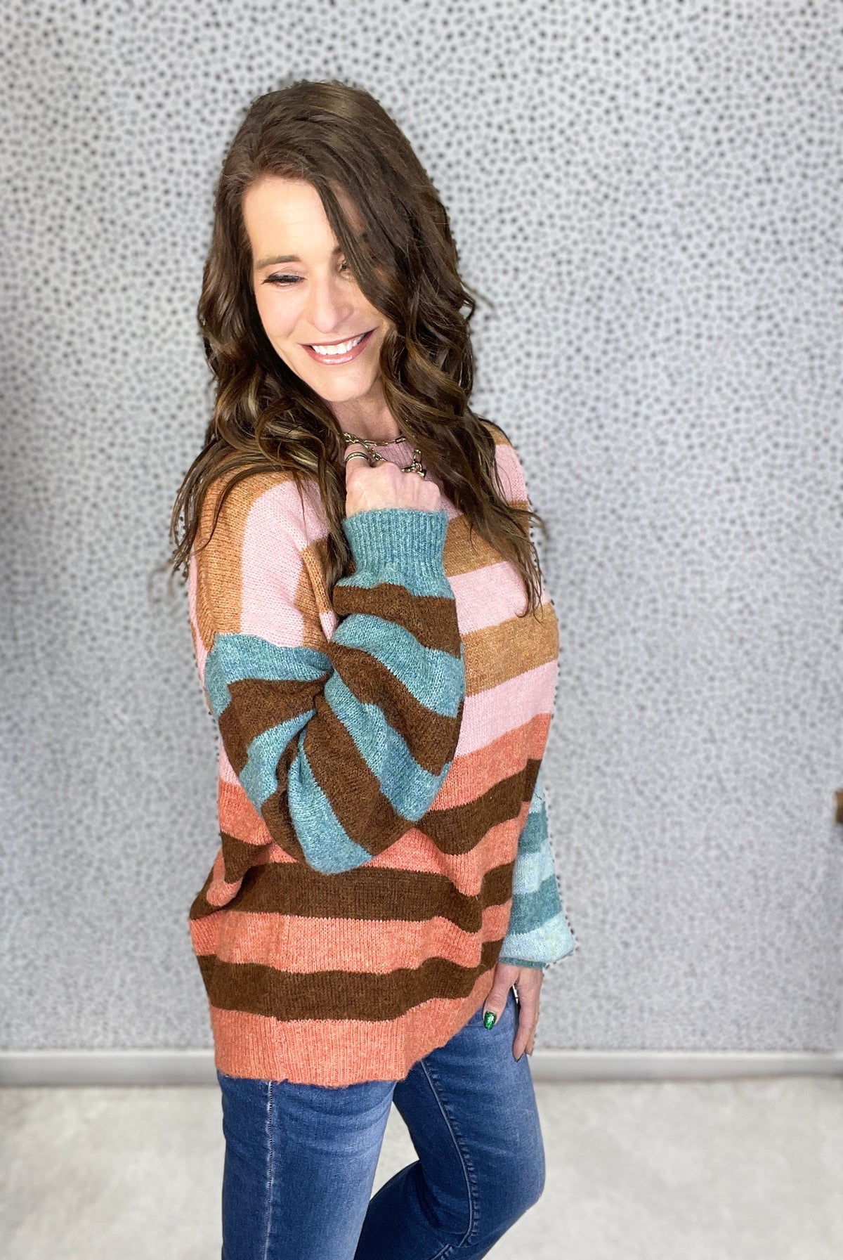 Desert Sunset Stripe Mix Knit Sweater In Pink Brown *Final Sale*