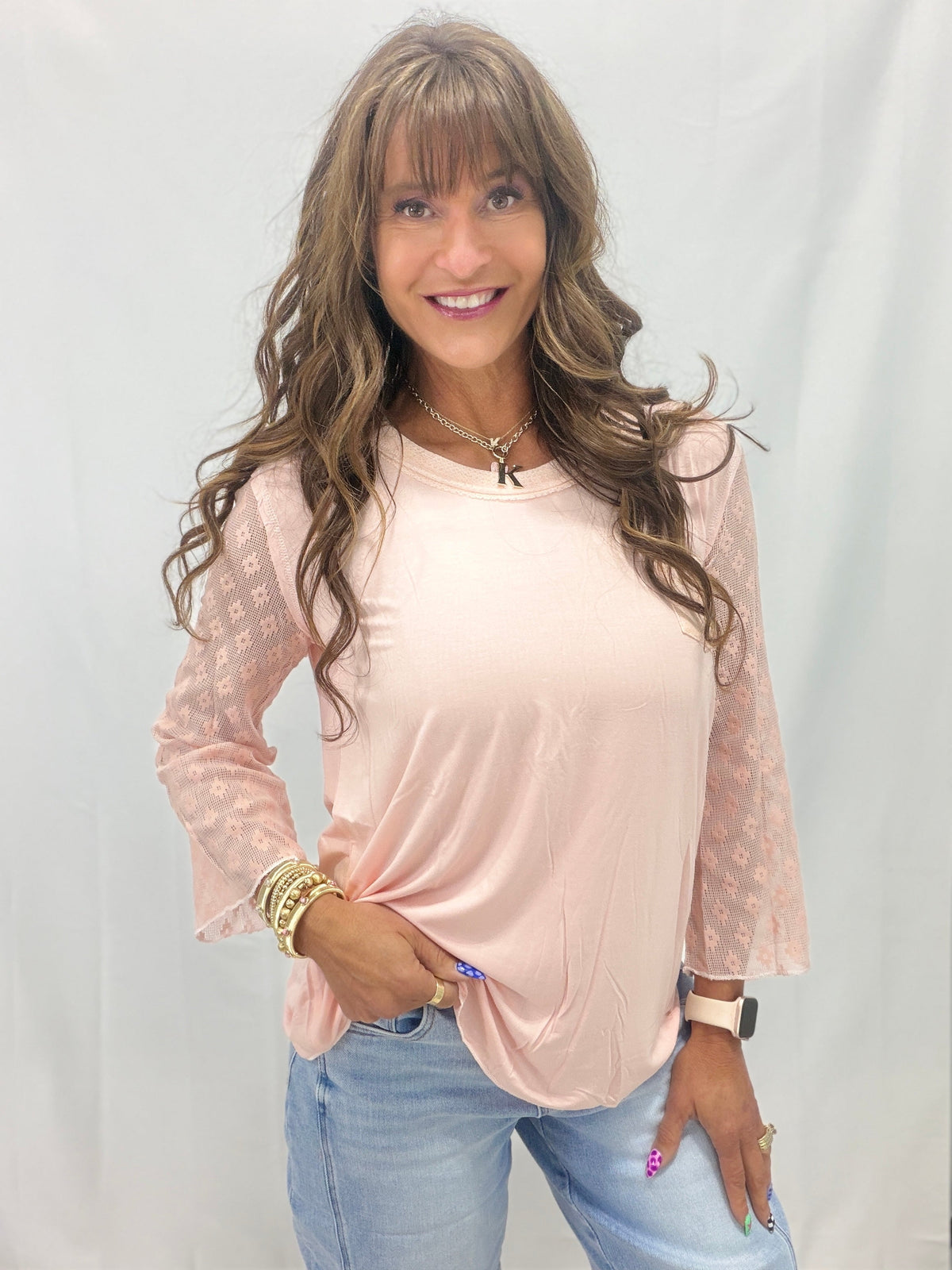 Pol Calm Whisper Lace Sleeve Top In 2 Colors