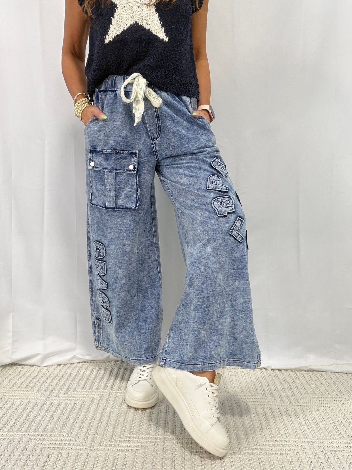 POL City Stroll Wide Leg Pants In Denim