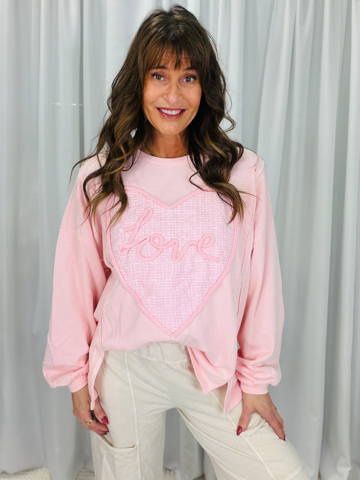 Love Notes Washed Terry Pullover In Pink