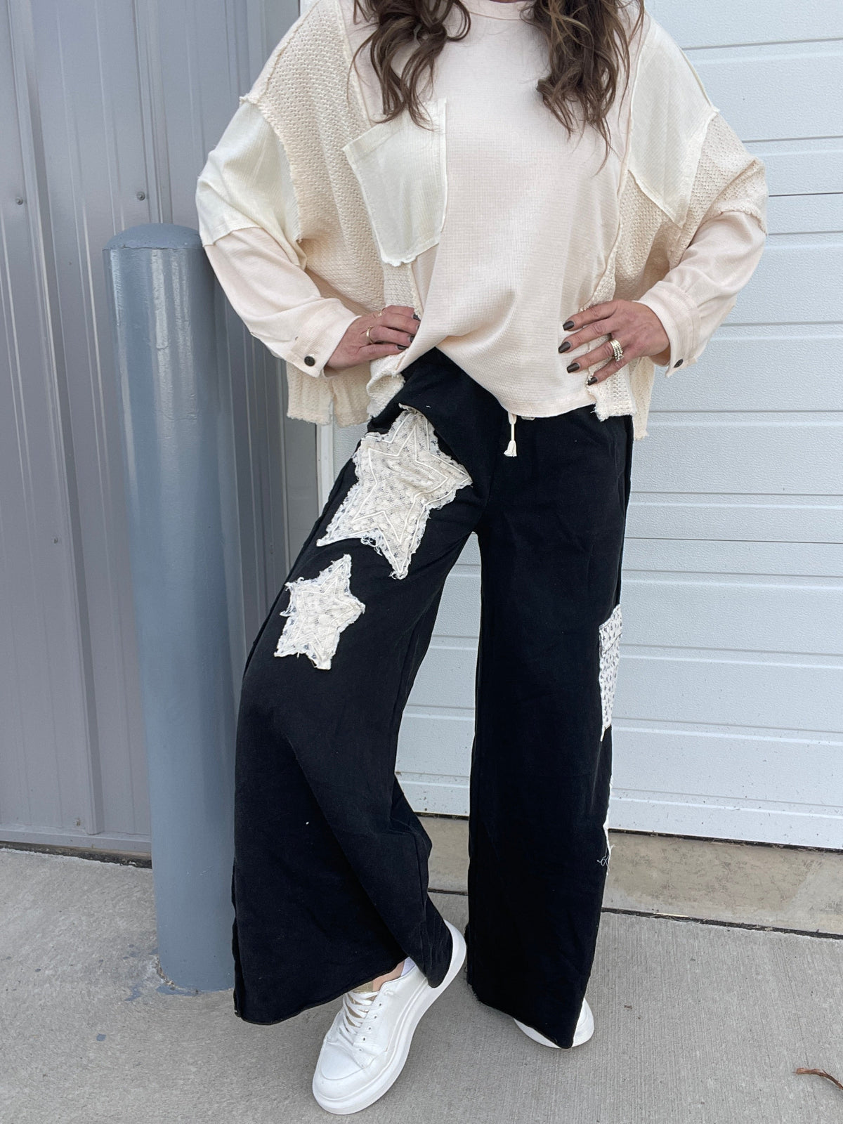 POL Star Light Star Bright Wide Leg Star Patch Pants In 2 Colors *Final Sale*