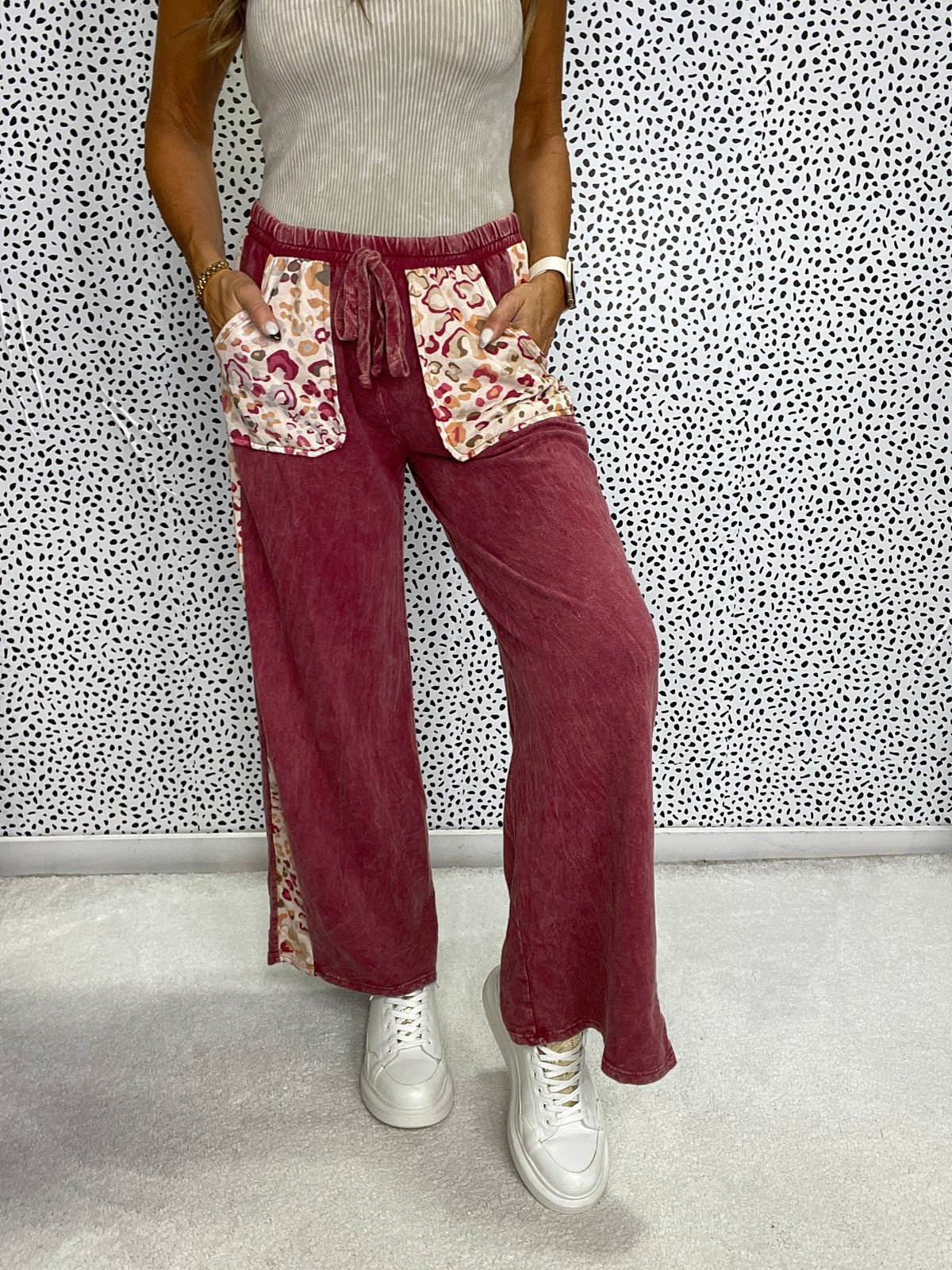 Not Sorry Wide Leg Pants In Burgundy *Final Sale*