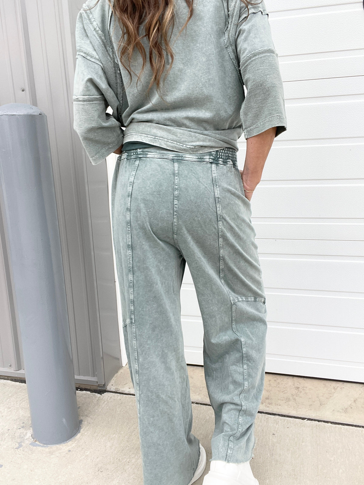 To The Top Mineral Washed Full Length Pants In 3 Colors: Black, Mocha, Green