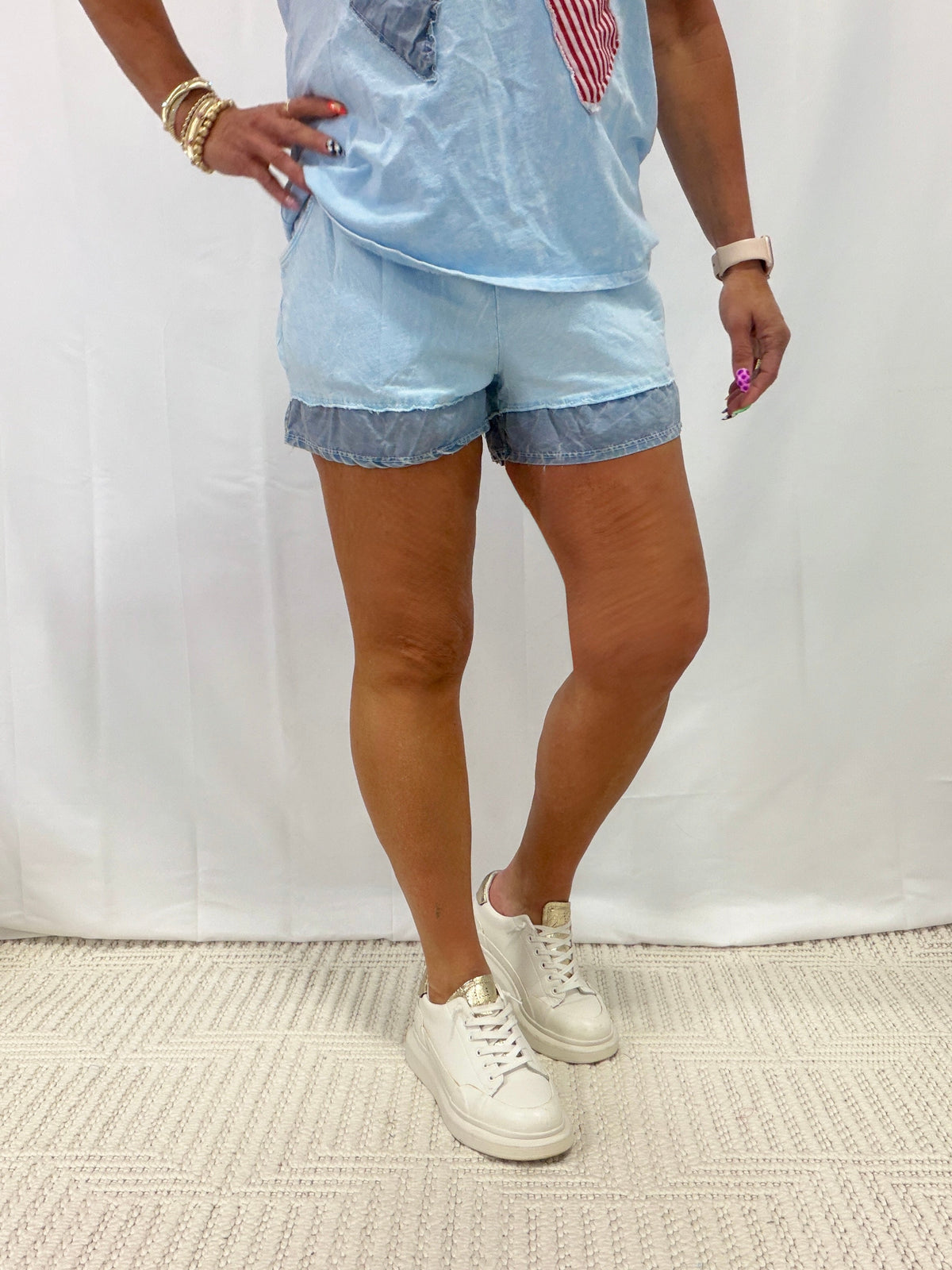 Seabreeze Shuffle Mineral Washed Shorts In Baby Blue