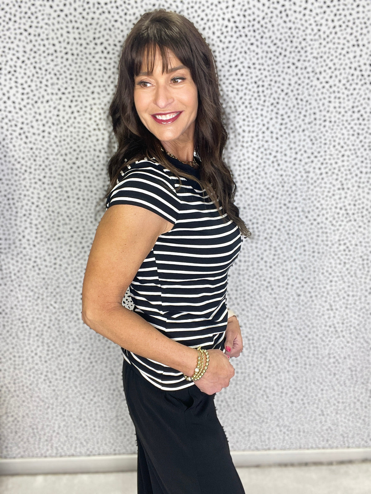 Sweet Life Short Sleeve Striped Knit Top In Black *Final Sale*