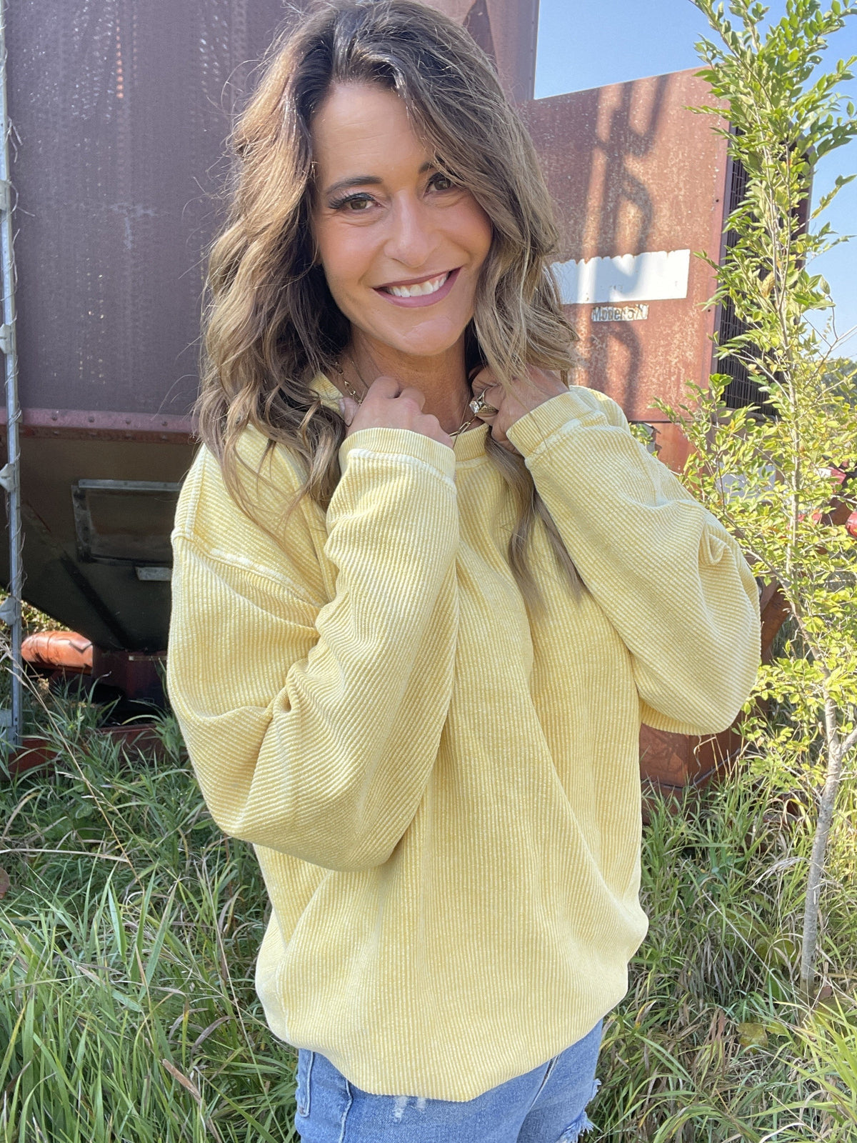 Snow Washed Essential Corded Crew Sweatshirt in Royal
