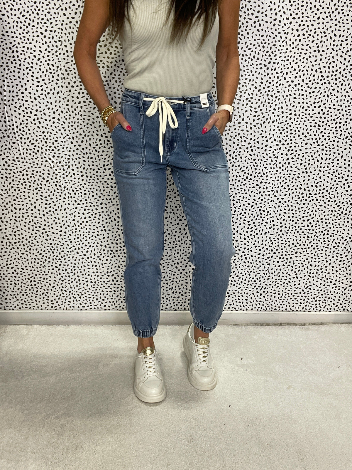 Judy Blue Macy High Rise Drawstring Jogger Jeans 948 In Medium *Final Sale*