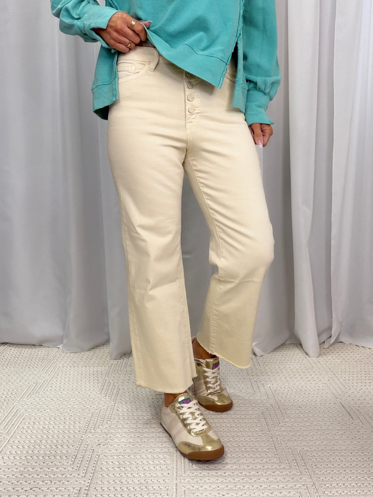 Mica Cream Wash High Rise Button Front Wide Crop Jeans 304 *Final Sale*