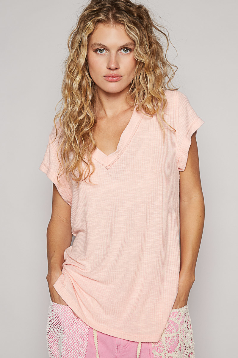 POL Casually Sweet V-Neck Short Sleeve Top In 5 Colors