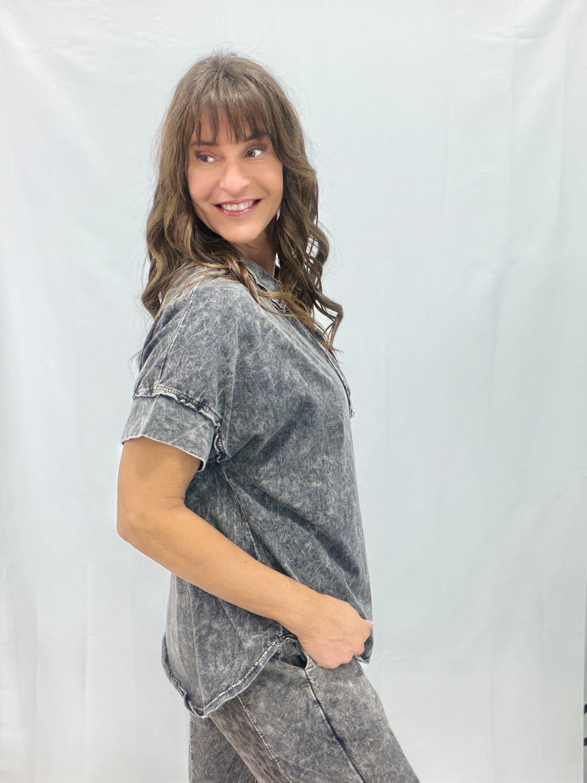 Stonewash Relaxed Collared Pocket Top in 4 Colors