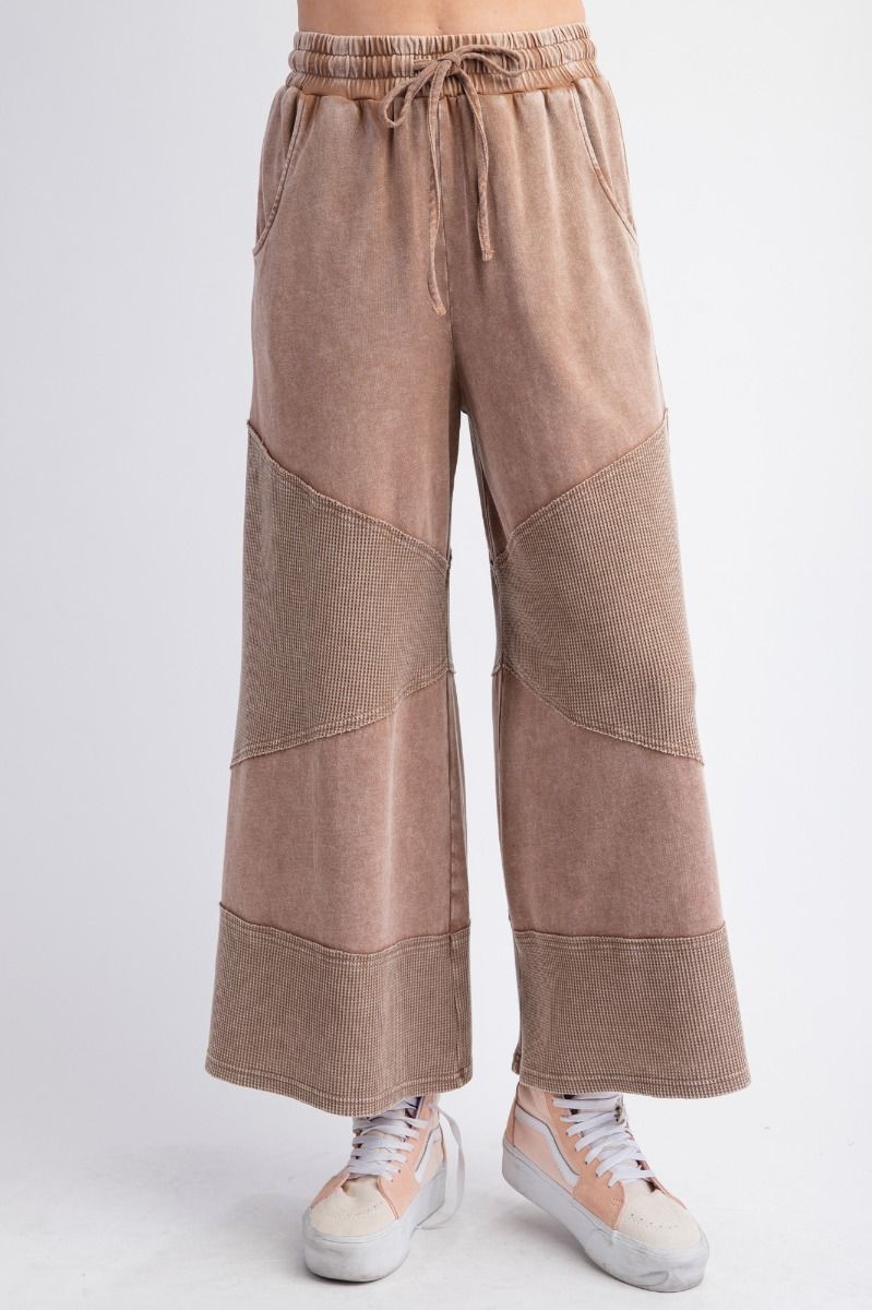 Some Fun Washed Thermal Mix Pants In 2 Colors: Black, Mocha *Final Sale*