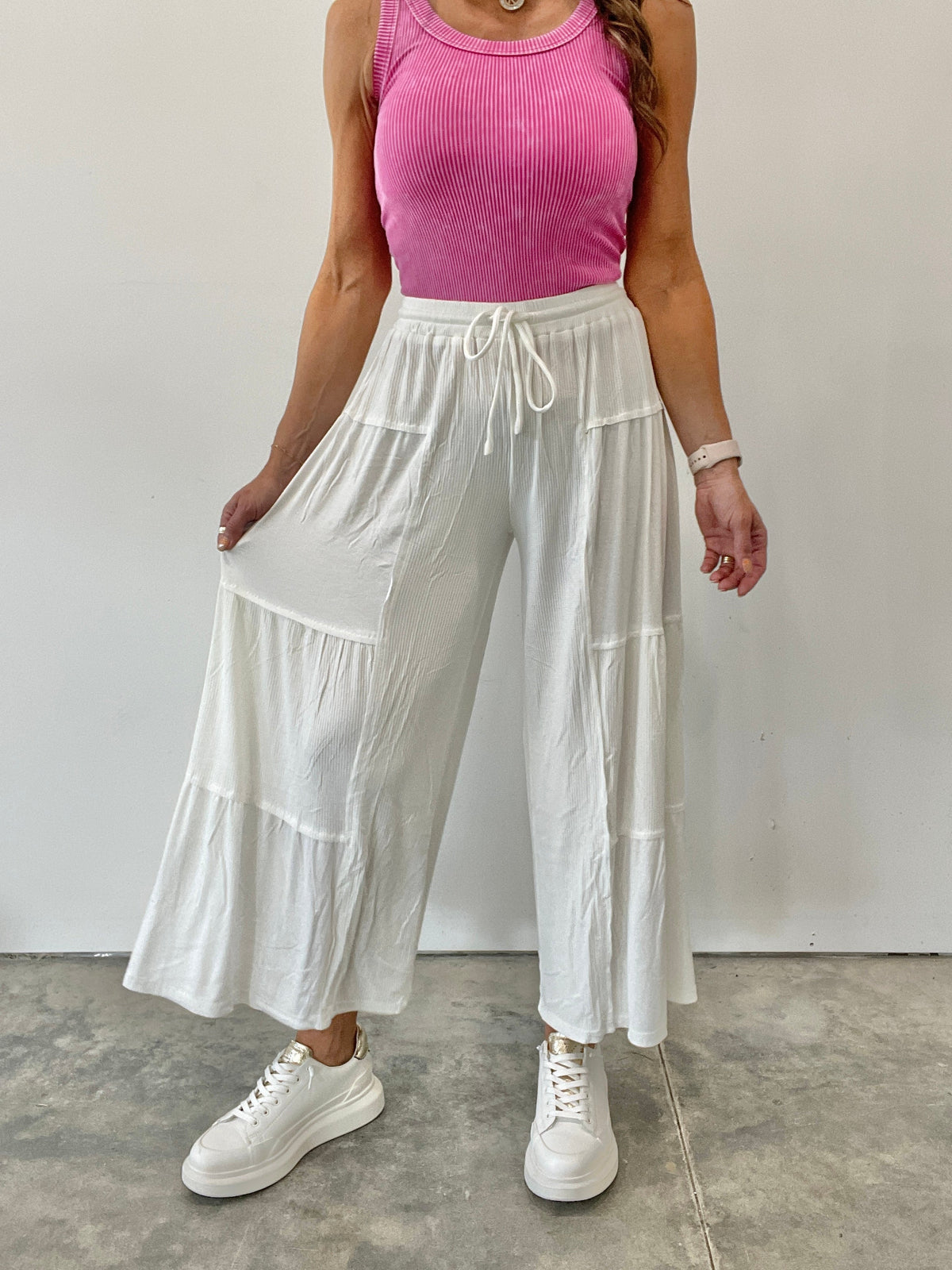 Pol A Little Bit Of Paradise Wide Leg Crop Pants In 5 Colors: Black, Grey, Pink, Mocha, Ivory