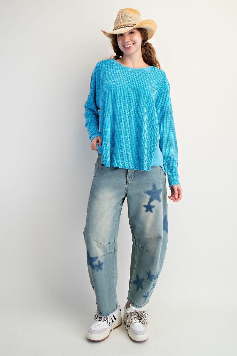 Easy Days Waffle Knit Top In Blue