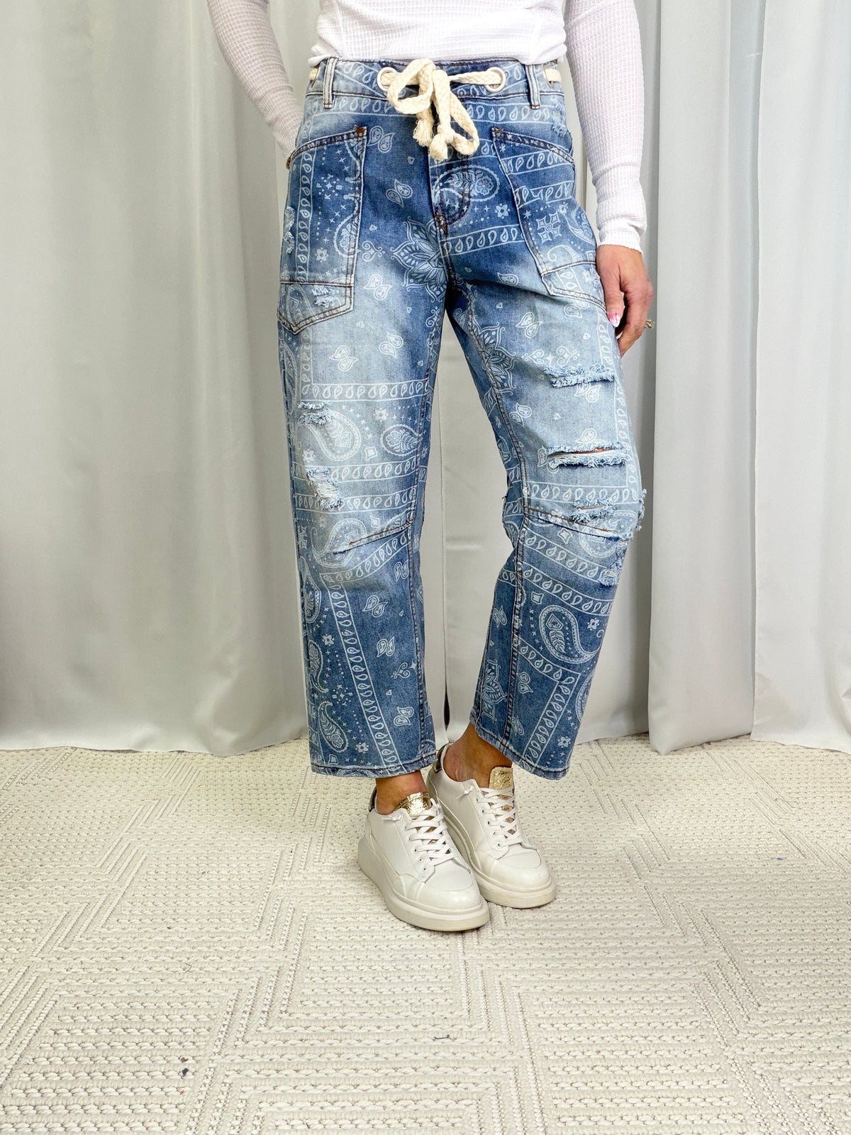 Oli & Hali Hidden Gem Paisley Print Pants In Denim