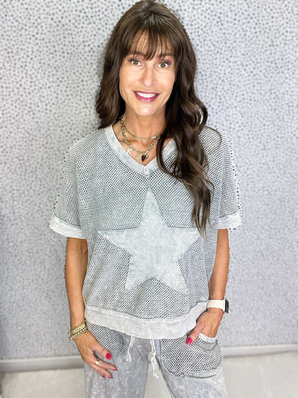 Forever Fun Star Patch Mesh Top In 5 Colors