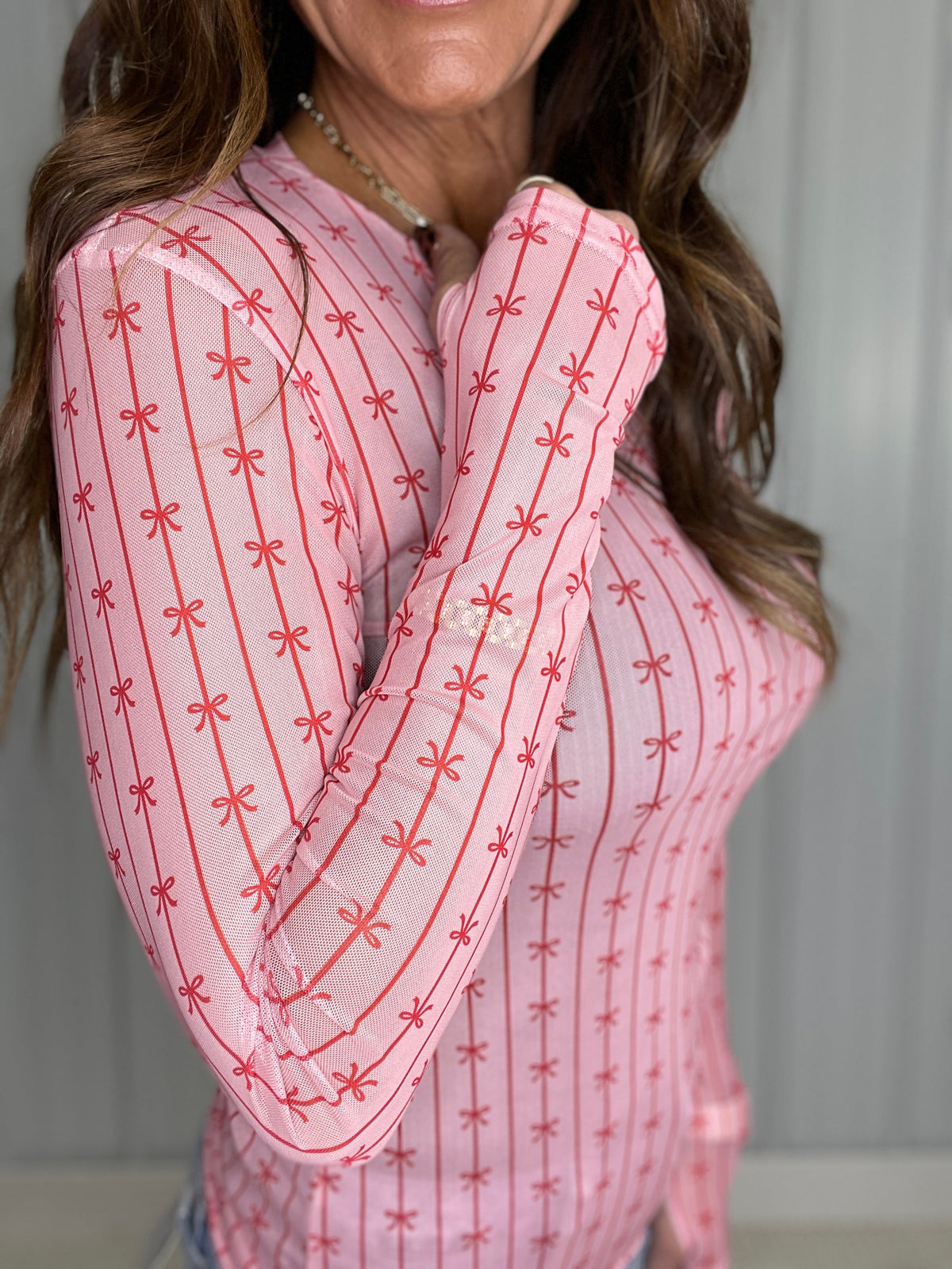 Pink & Red Bows Mesh Top *Final Sale*