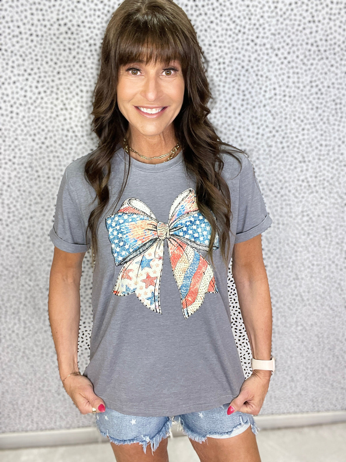 Gracie P Patriotic Charm Bow Graphic Tee