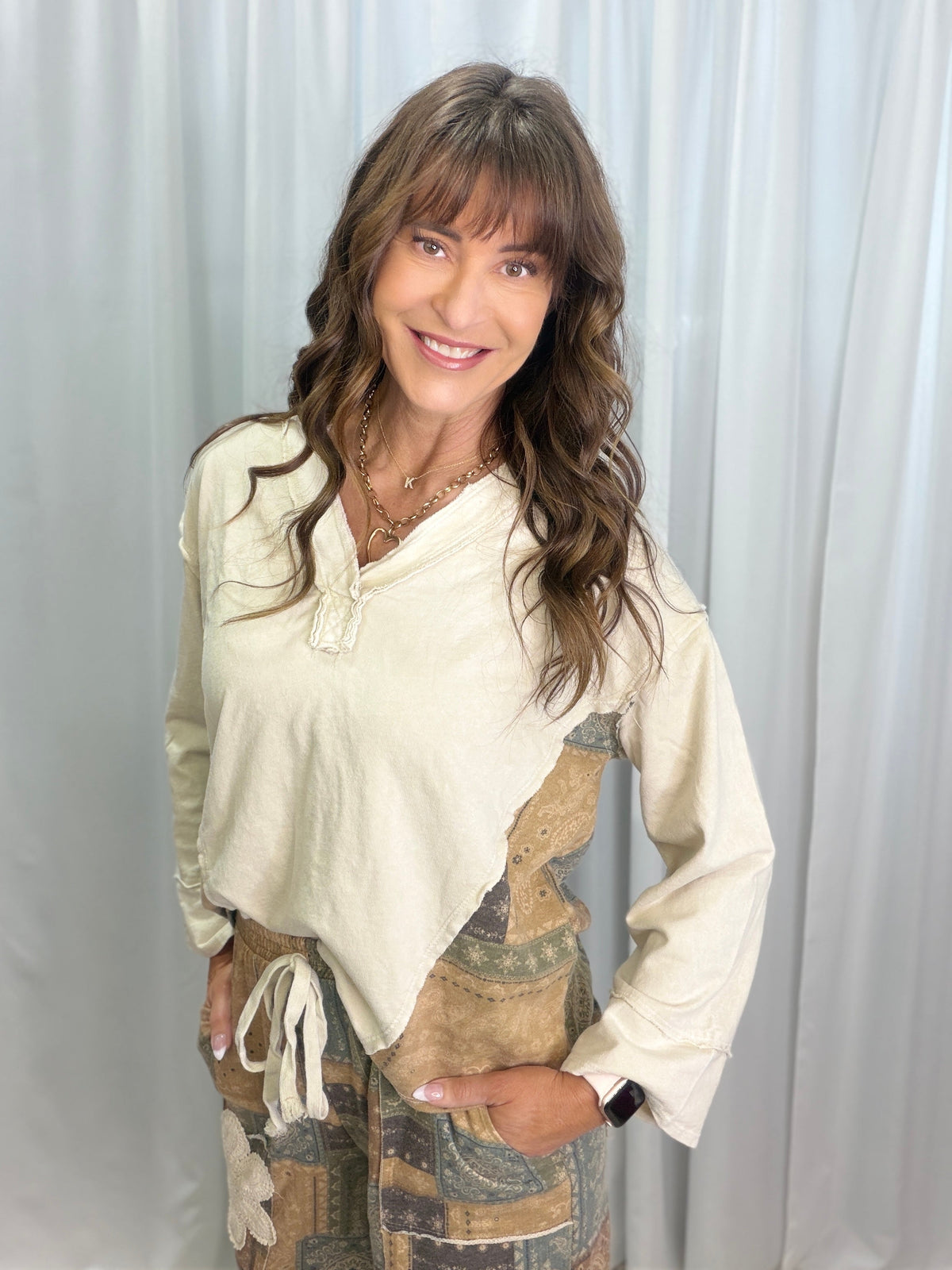 Delicate Days Boho Bandana Patch Top In Natural *Final Sale*