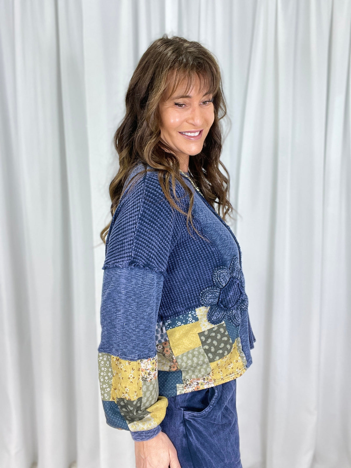 Indigo Bloom Patchwork Top In 4 Colors