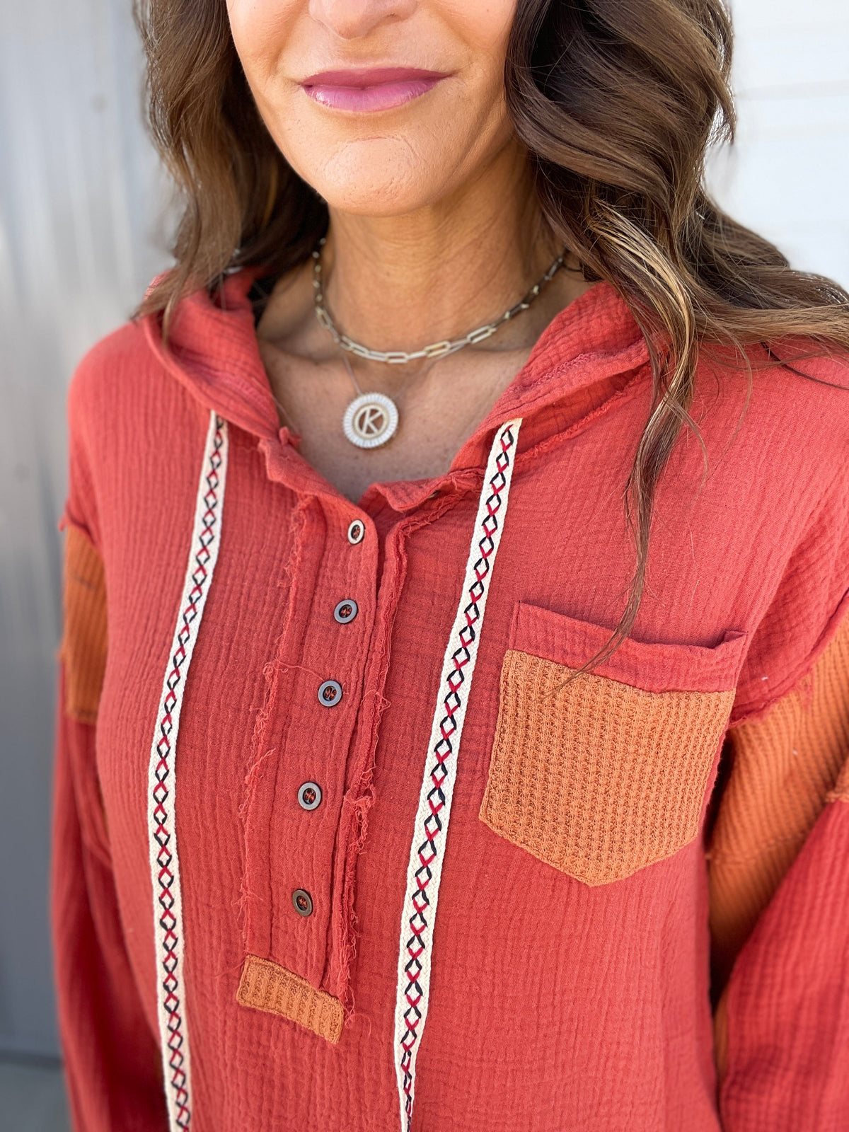 Pol Twenty Questions Woven Hoodie Top In Sunset *Final Sale*