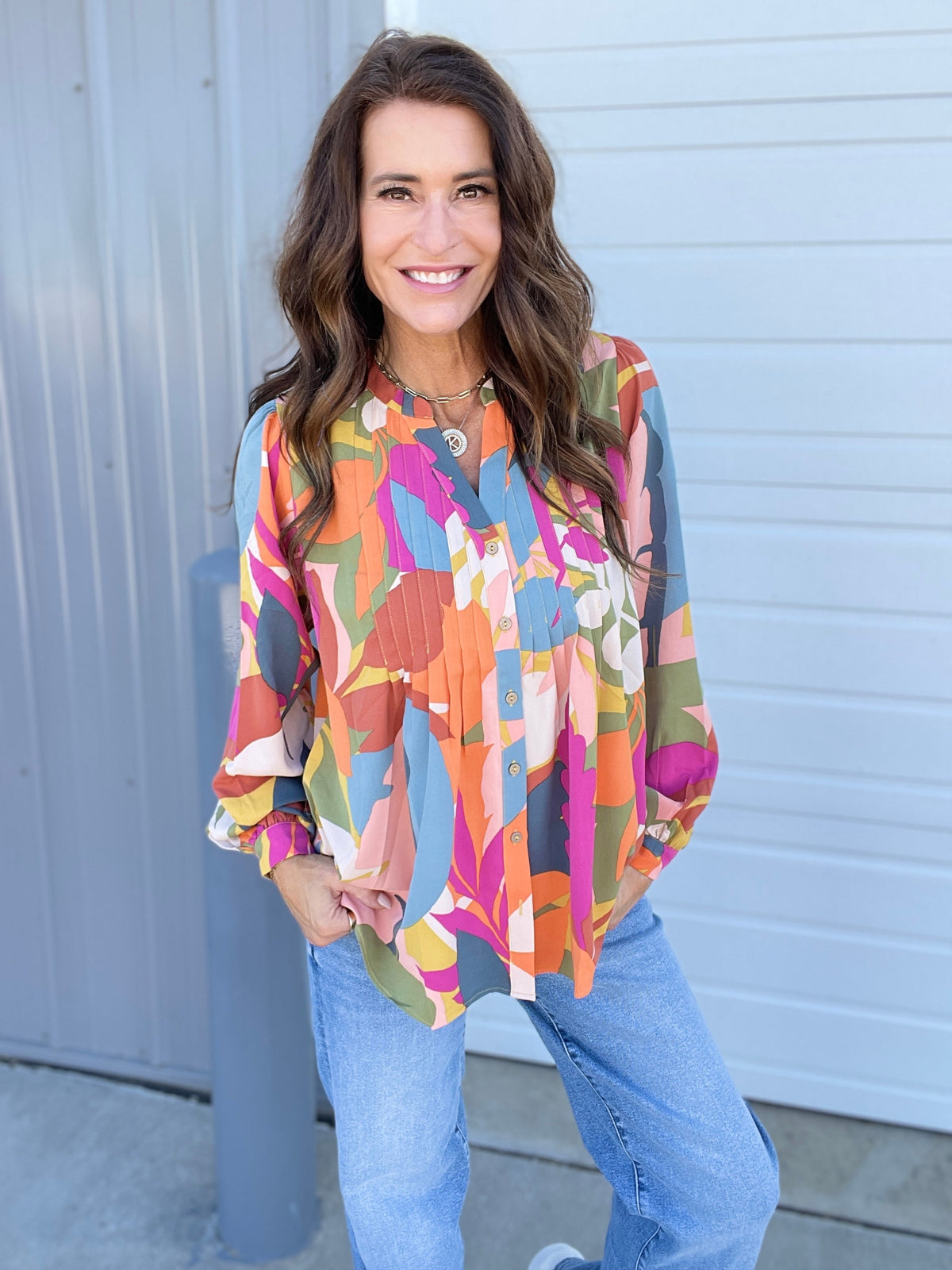 Day Is Bright Button Down Top In 3 Colors: Magenta, Mocha, Peach *Final Sale*