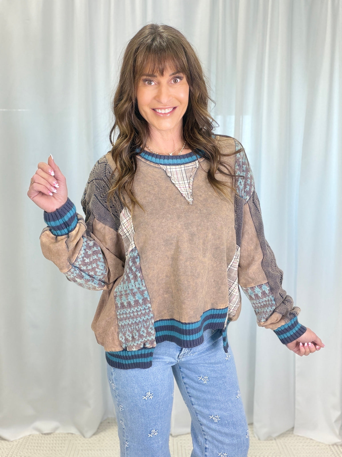 Oli & Hali Patchwork Cozy Crew In Charcoal *Final Sale*
