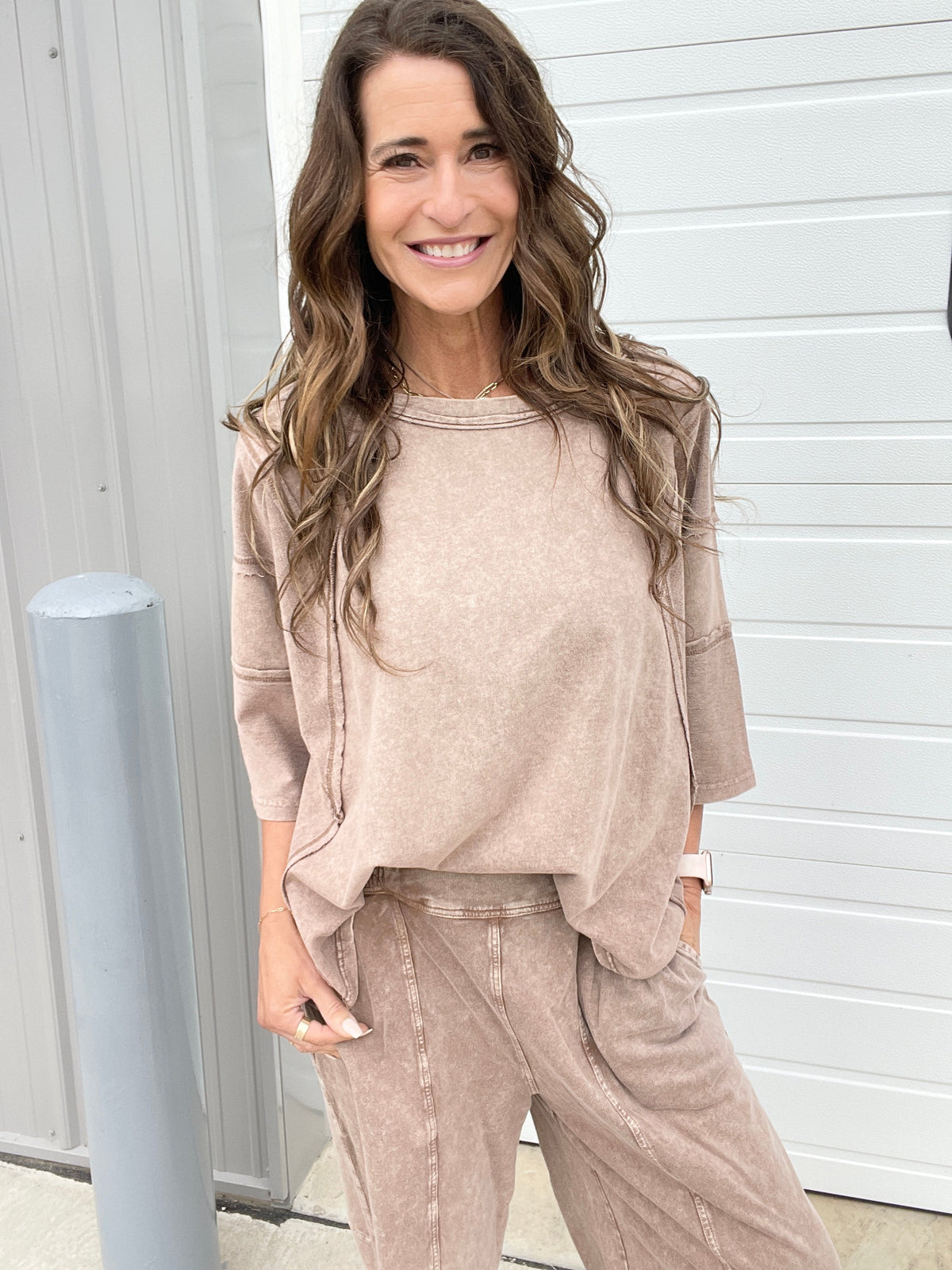 There For Me Mineral Washed Top In 3 Colors: Black, Mocha, Green *Final Sale*