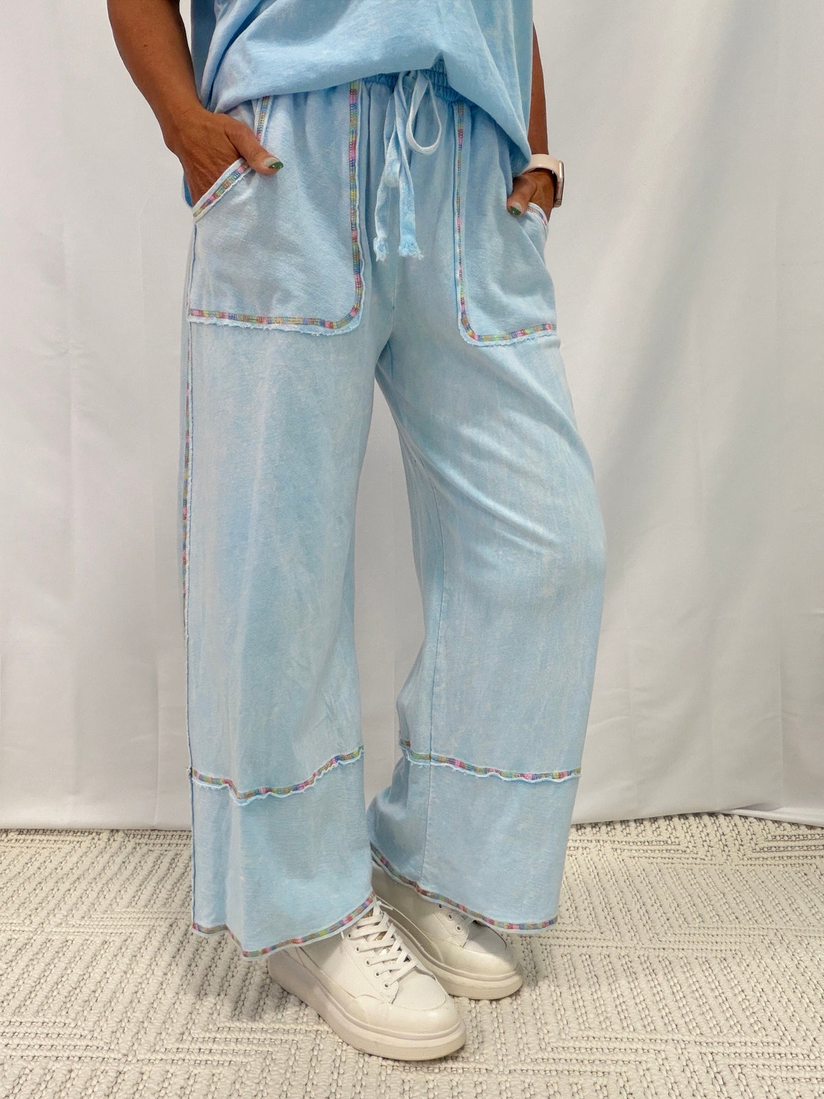 Mineral Washed Rainbow Threads Wide Leg Pants in 2 Colors