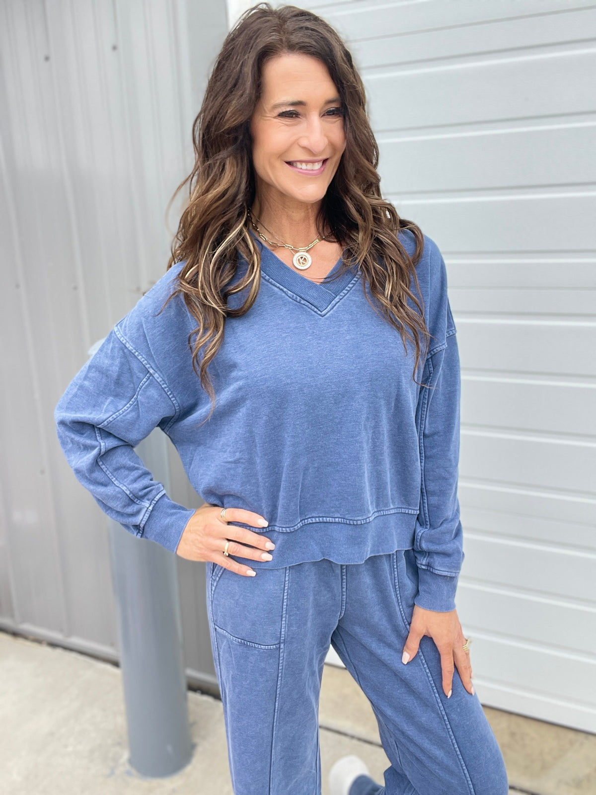 A Million Reasons Why V Neck Comfy Knit Long Sleeve Top In 6 Colors: Olive, Black, Mocha, Blue, Rose, Wine *Final Sale*