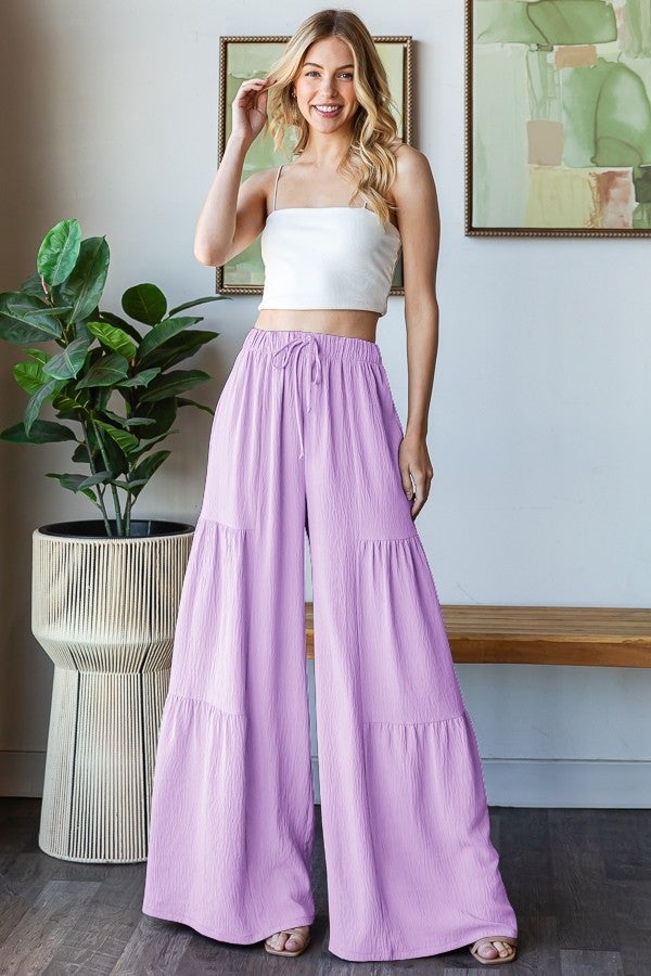 Wide Leg Elastic Band Side Pockets Pants In 2 Colors *Final Sale*