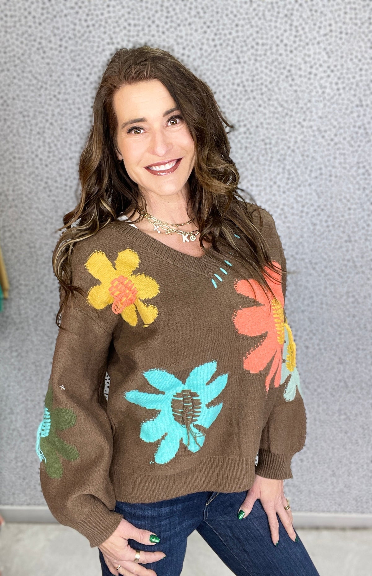 POL Groovy Bloom Balloon Sleeve Floral Sweater In 2 Colors *Final Sale*