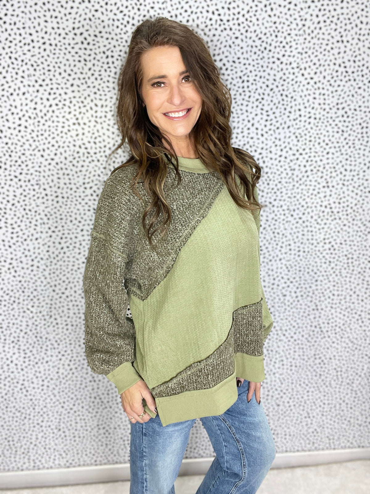 Oli & Hali What We Had Mix Sweater Knit Top In 2 Colors