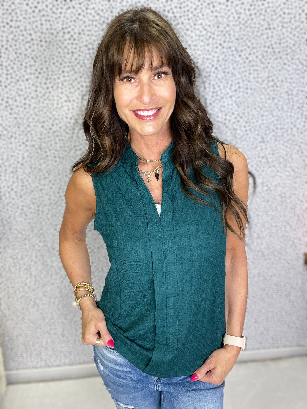 Gracie P Lattice Textured Split Neck Tank Top in 2 Colors *Final Sale*