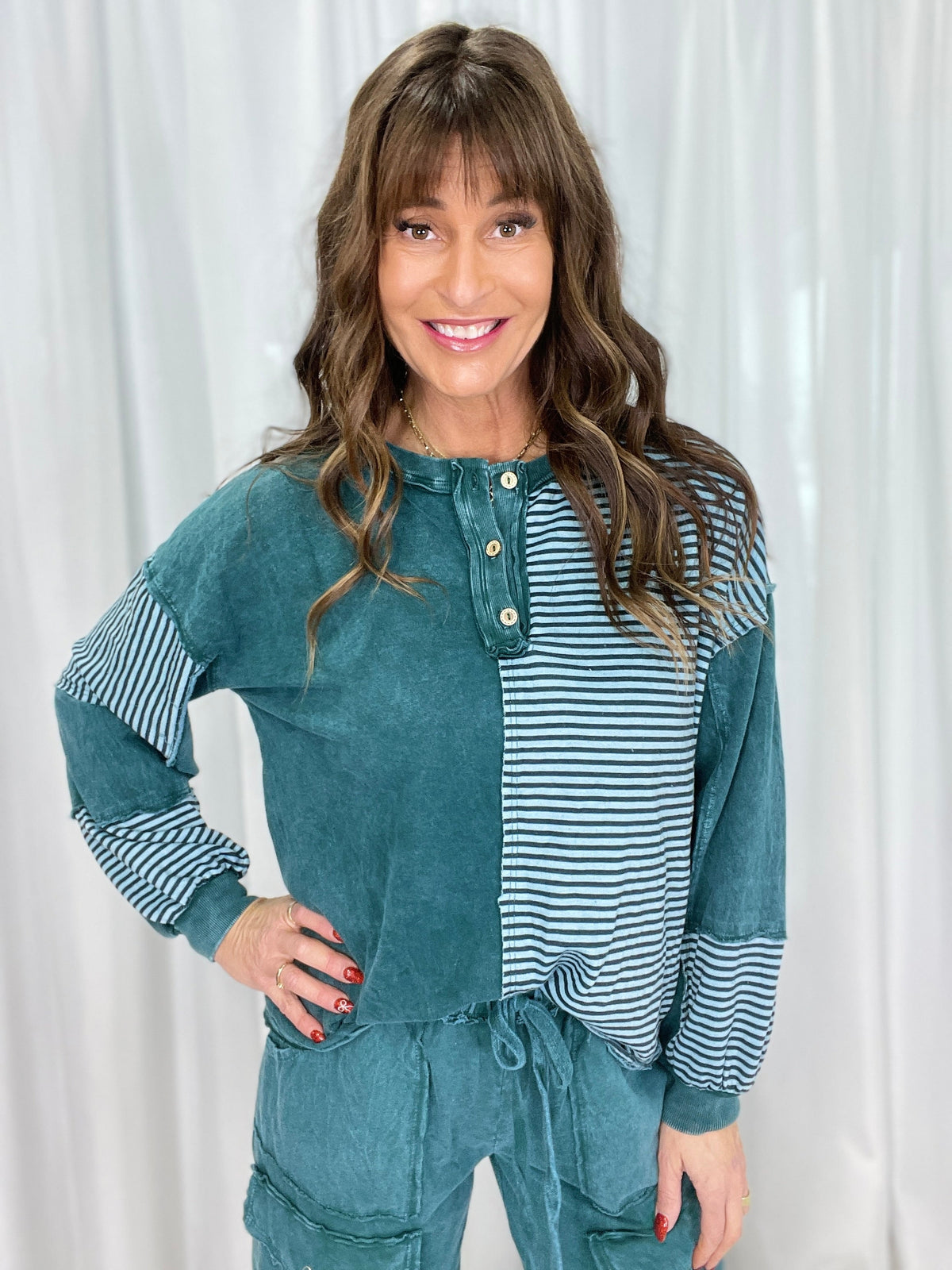 Lucky To Have You Striped Henley Top In 2 Colors *Final Sale*