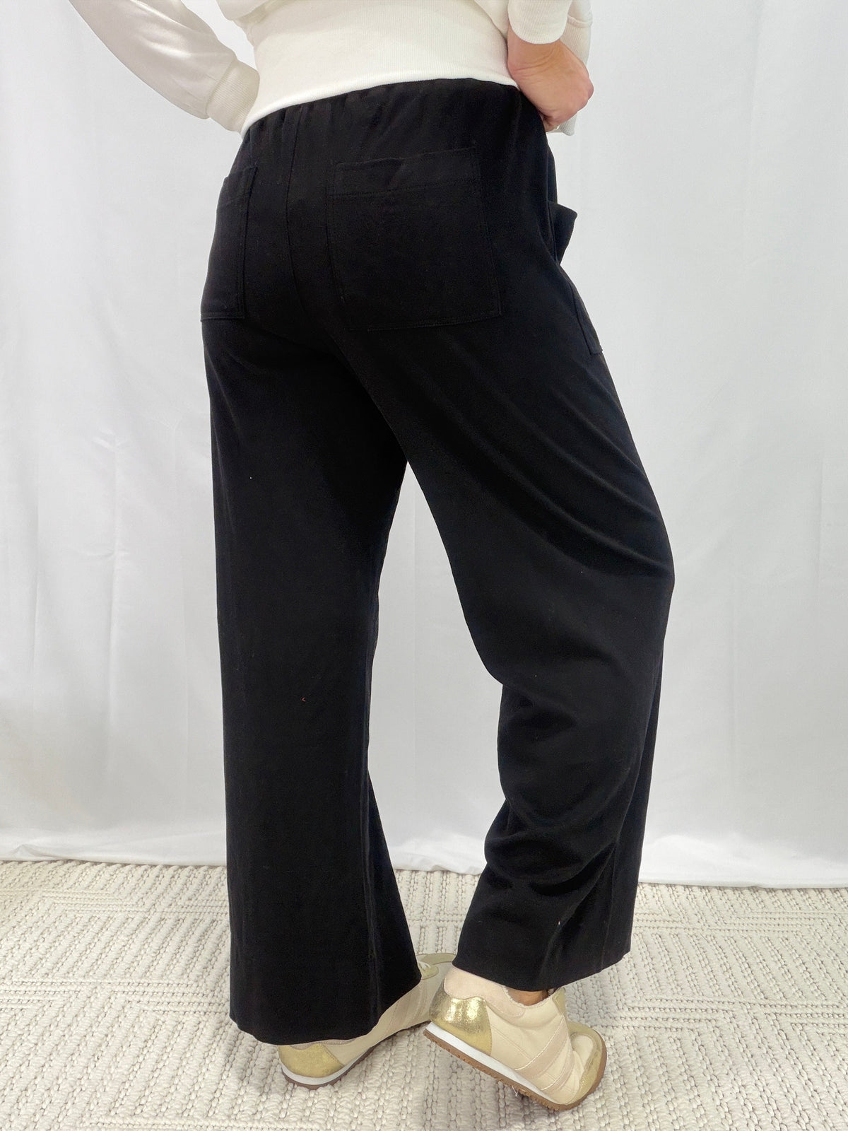 Wide Leg Drawstring Pants In Black