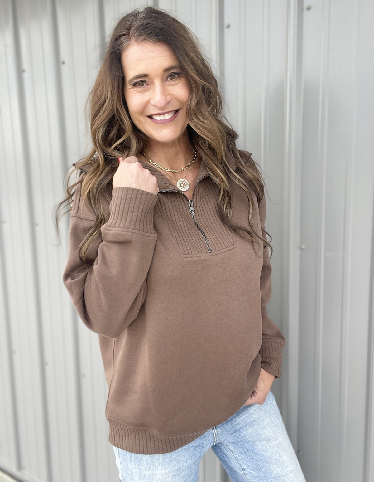 Connect With Me Ribbed Details Quarter Zip Pullover