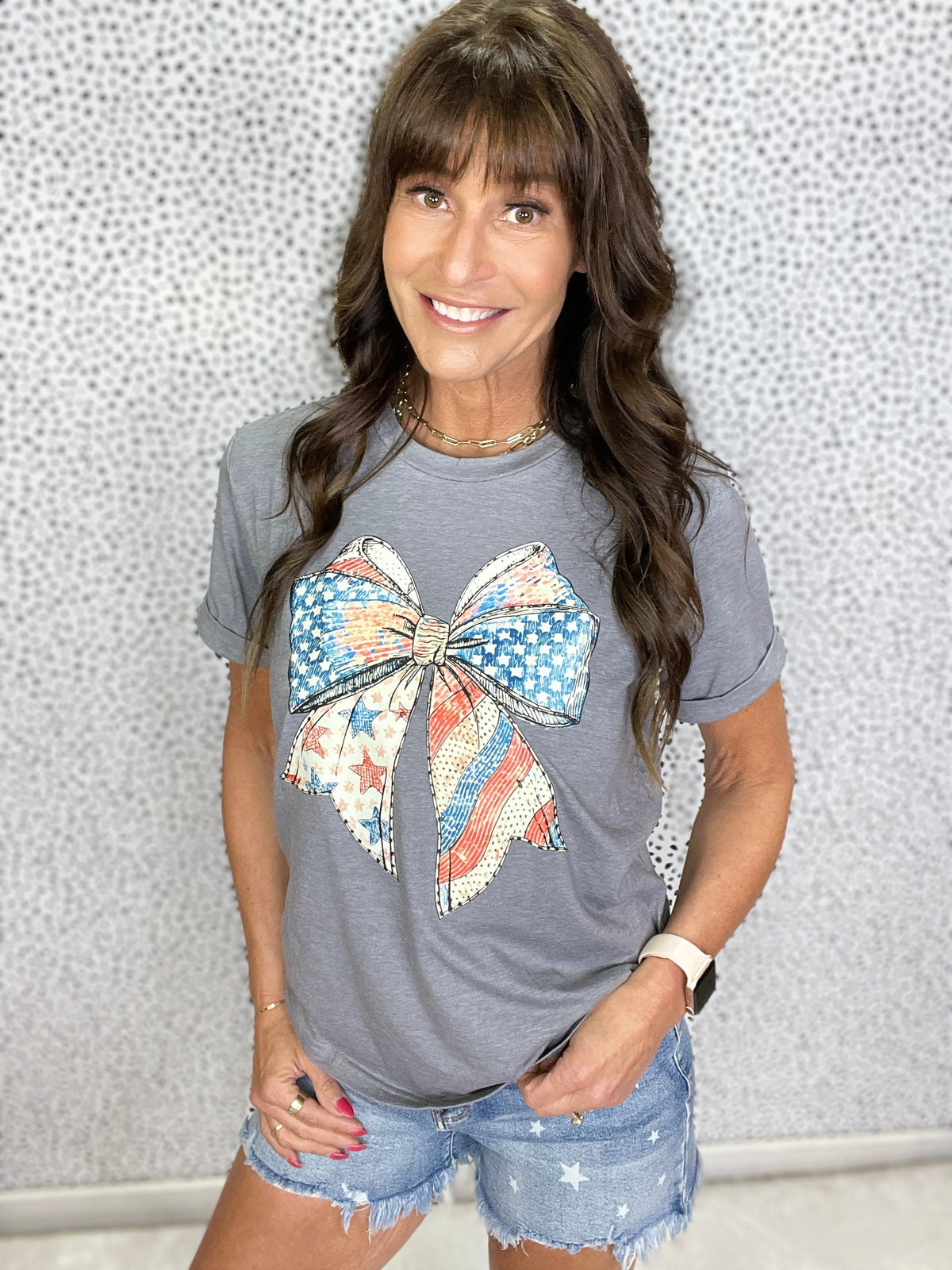 Gracie P Patriotic Charm Bow Graphic Tee