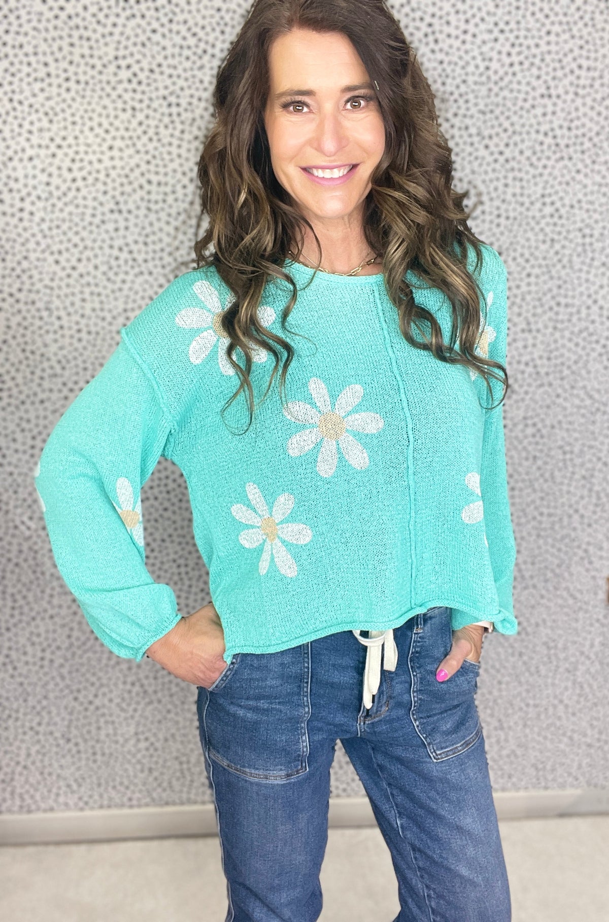 Pol Summer Flower Round Neck Lightweight Sweater In 4 Colors *Final Sale*