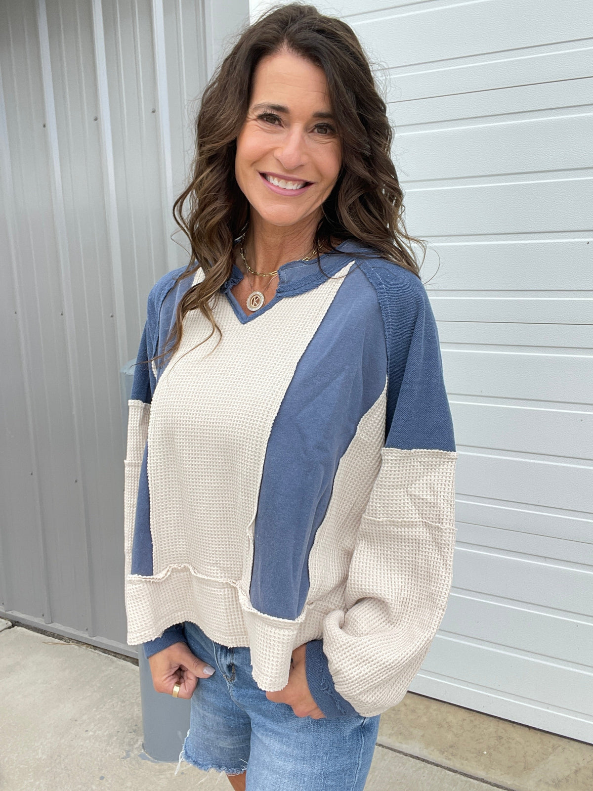 Pol Without You Multi Panel Oversized Top In 4 Colors: Ivory, Blue, Taupe, Brick *Final Sale*