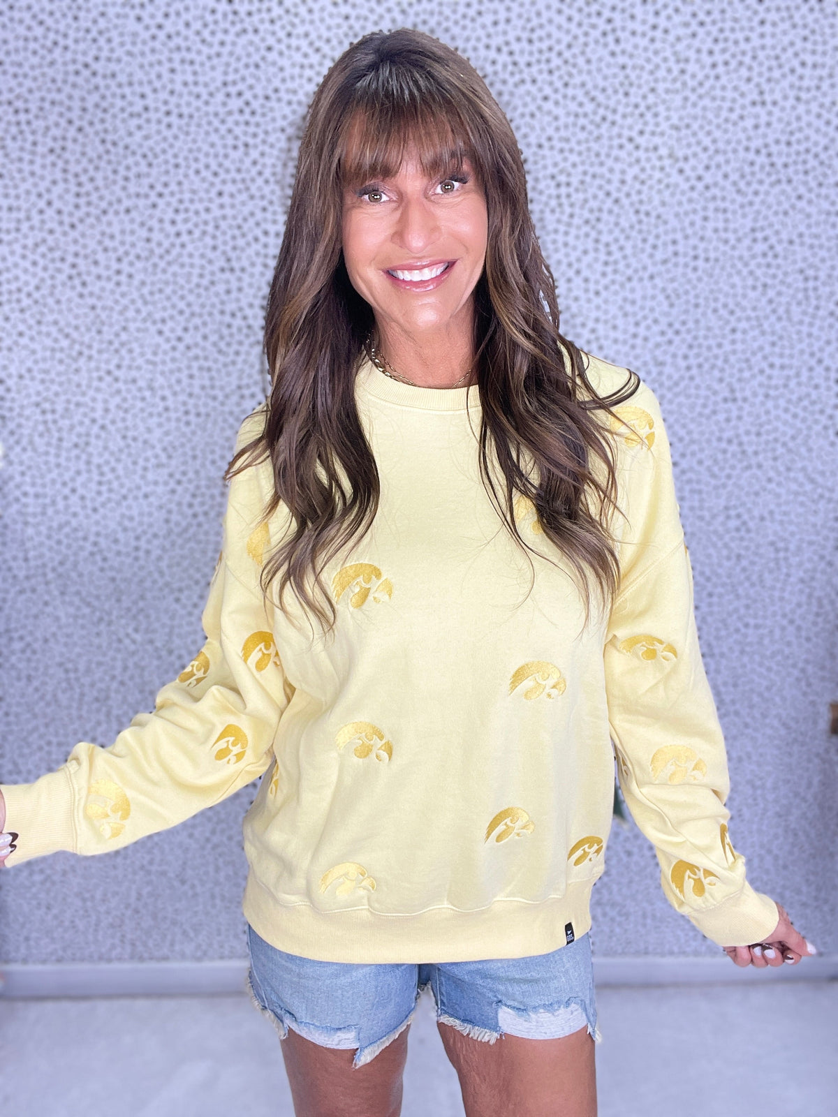 Iowa Repeat Lantern Sleeve Crew